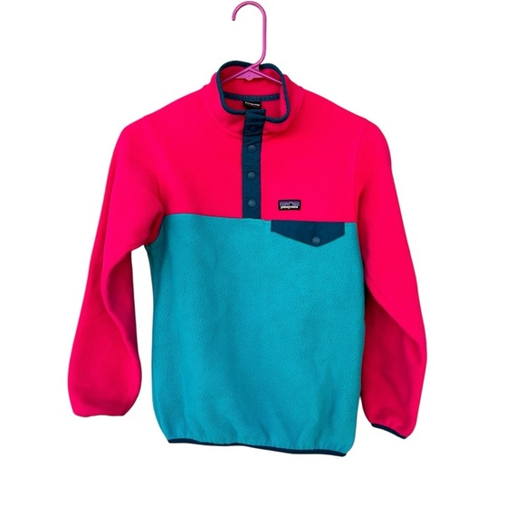 Patagonia Girls Snap Synchilla Pullover Fleece - Size Large - Pink Blue - Picture 6 of 9